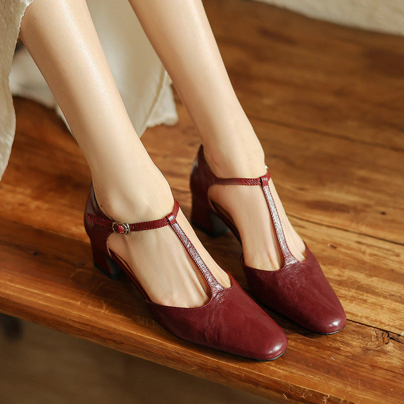 Ninon Leather T-Strap Heels