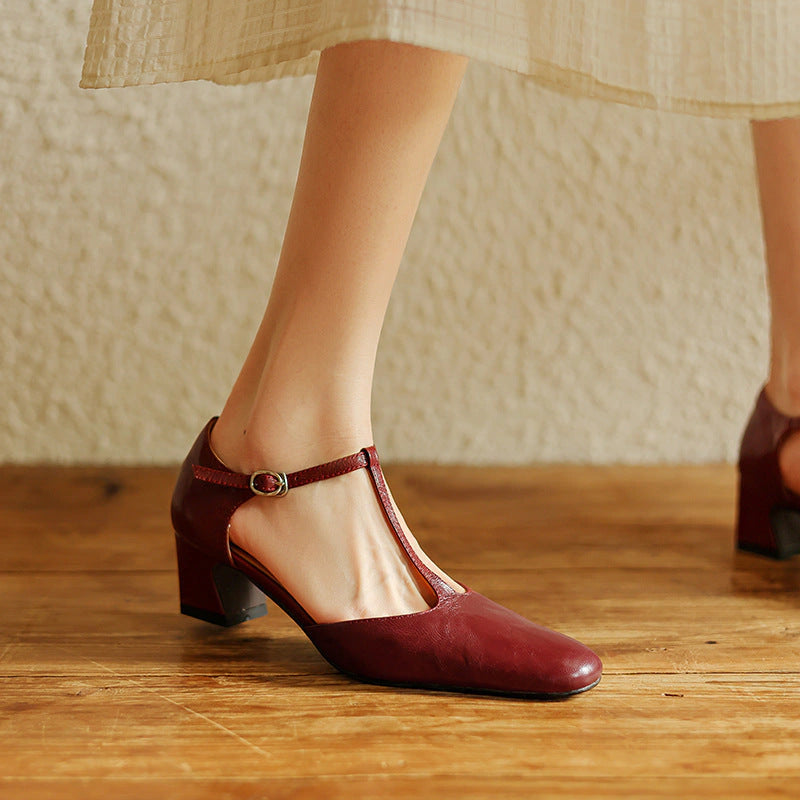 Ninon Leather T-Strap Heels