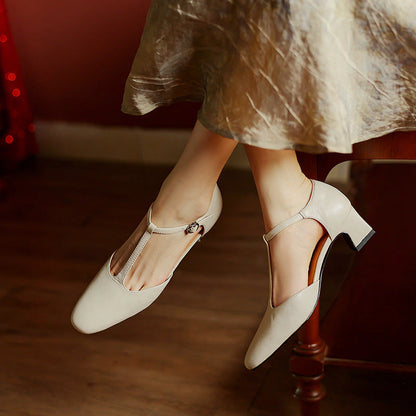 Ninon Leather T-Strap Heels