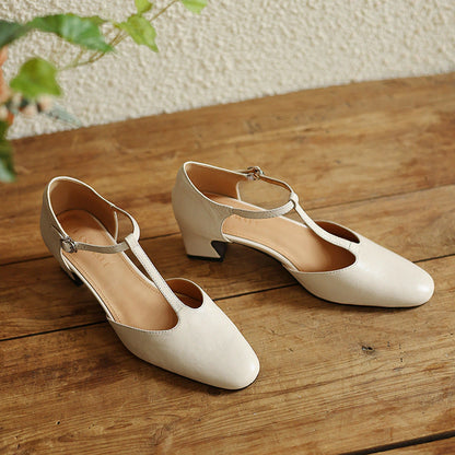 Ninon Leather T-Strap Heels