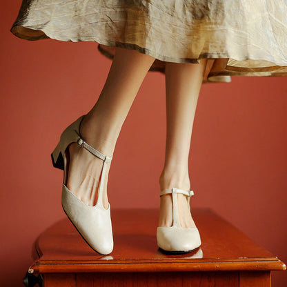 Ninon Leather T-Strap Heels