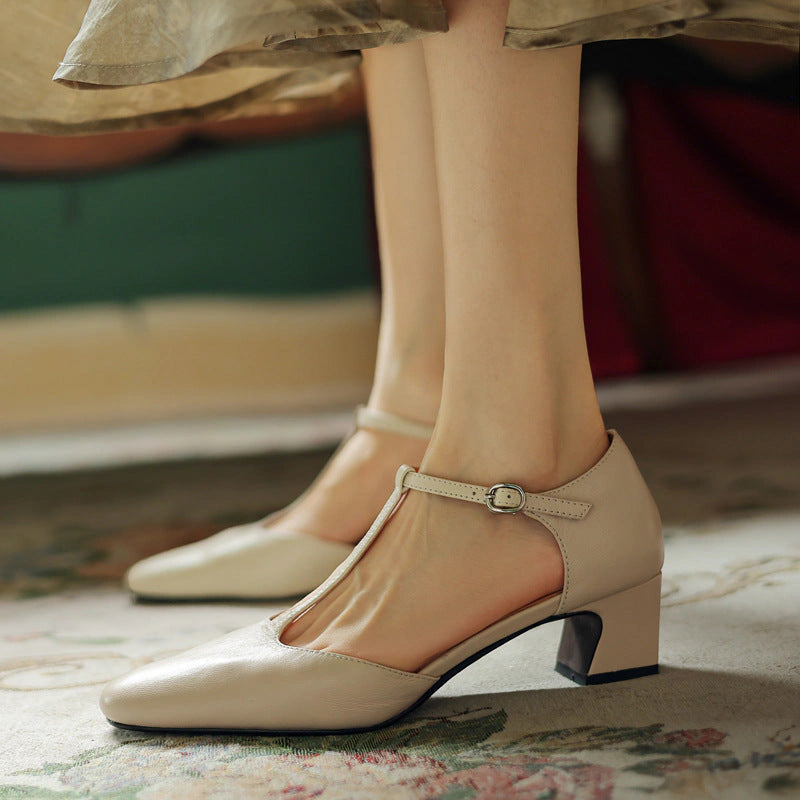 Ninon Leather T-Strap Heels