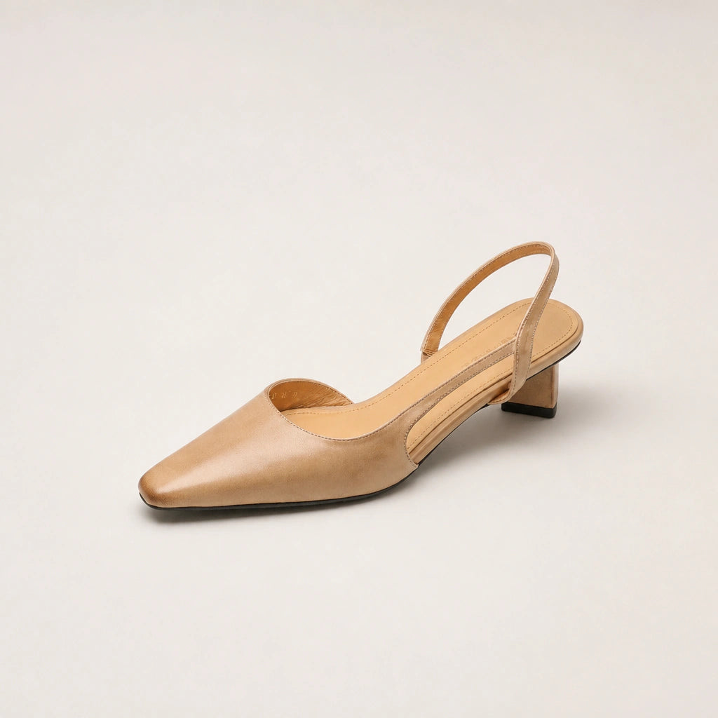 A slim strap and a low heel